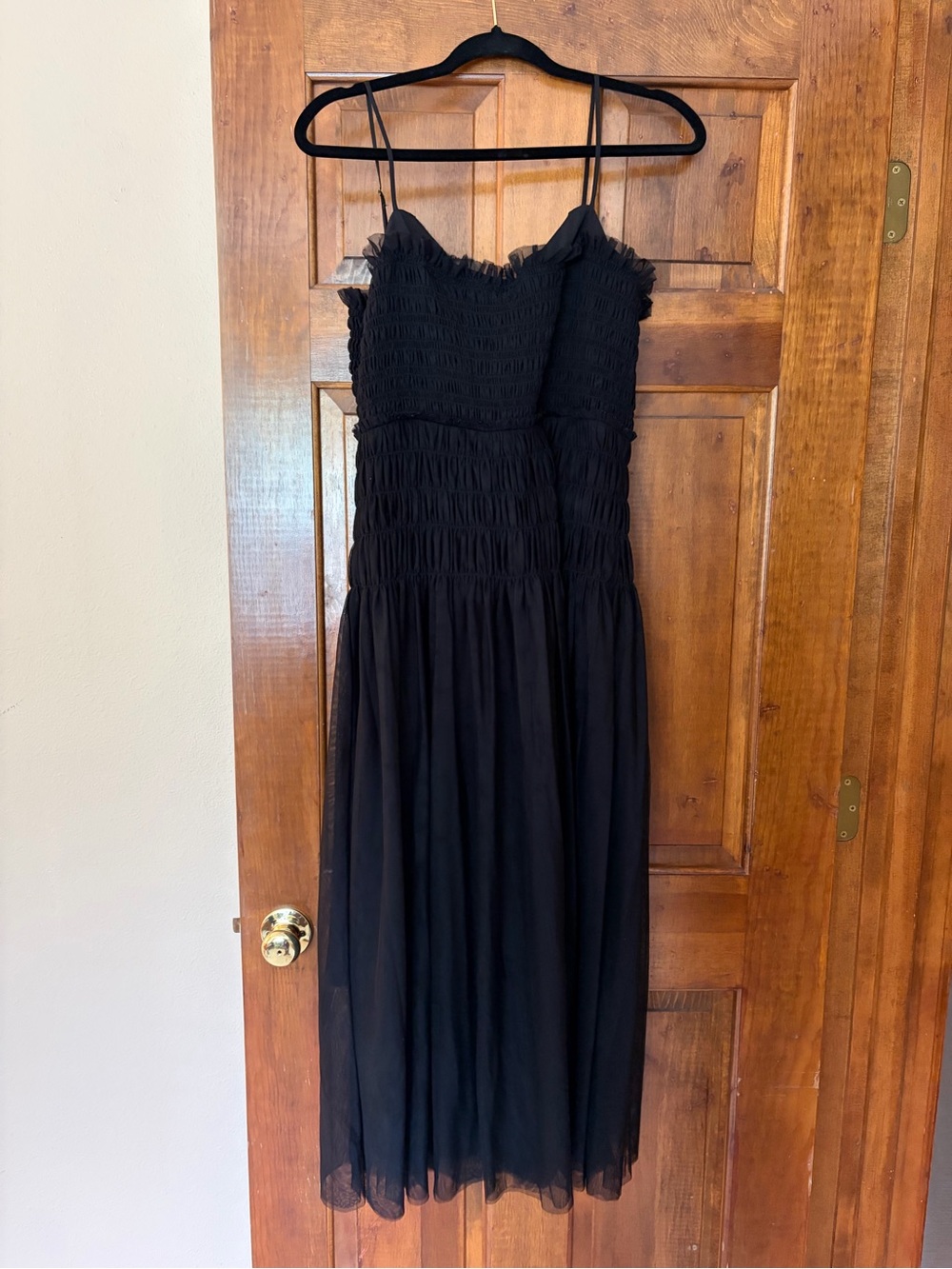 Black Smocked Midi/maxi Dress with Spaghetti Straps and halter strap